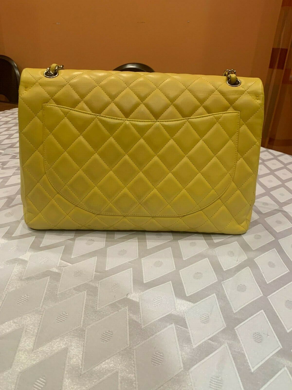 Chanel Maxi Jumbo Classic Yellow Leather Crossbody Shoulder Bag