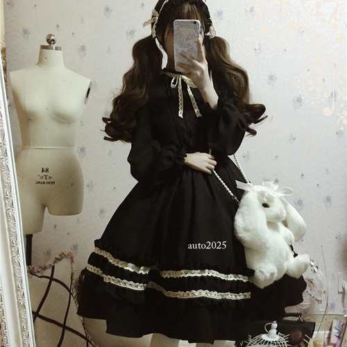 Sweet Lolita Dresses Vintage Party Femme Robe Bowknot Cute Girls Cosplay Dress - Picture 10 of 28