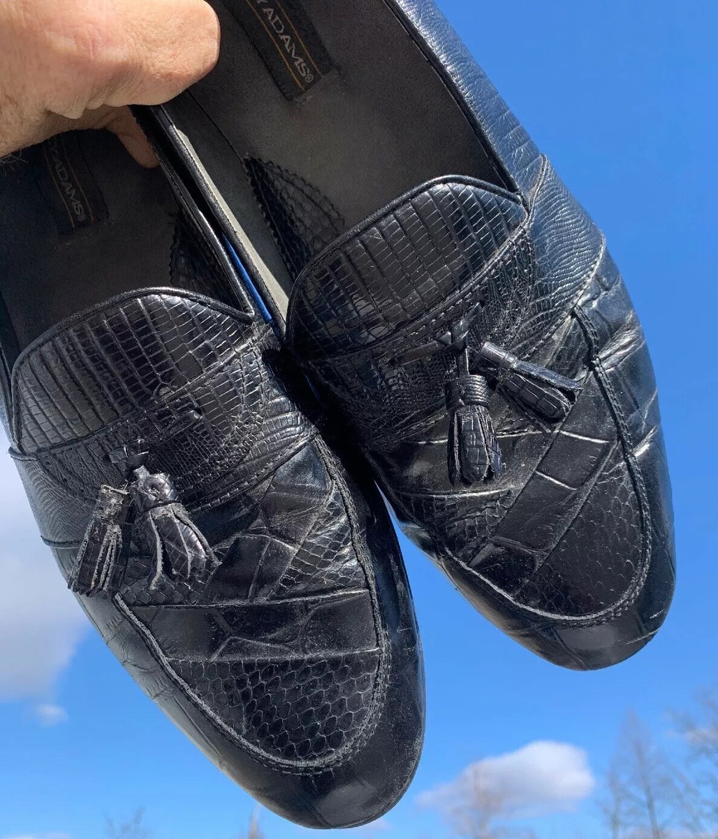 STACY ADAMS Genuine Snake & Leather Tassel Loafers Mens 