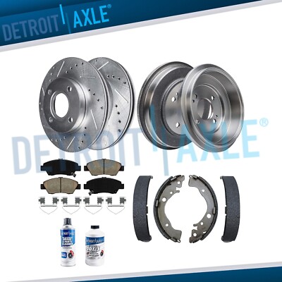 10pc Front Drilled Rotors Brake Pads Rear Drums Shoes for 2009-2013 Honda Fit