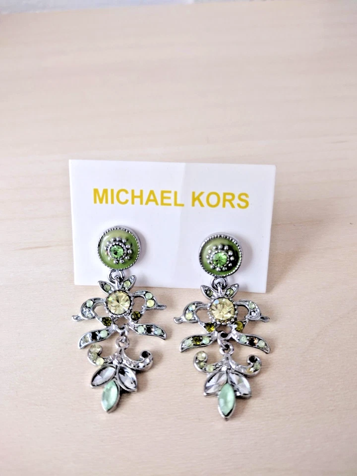 Pendientes colgantes Michael Kors nuevos con etiquetas cristal pavé tono plateado amarillo verde araña Foto 4 de 4