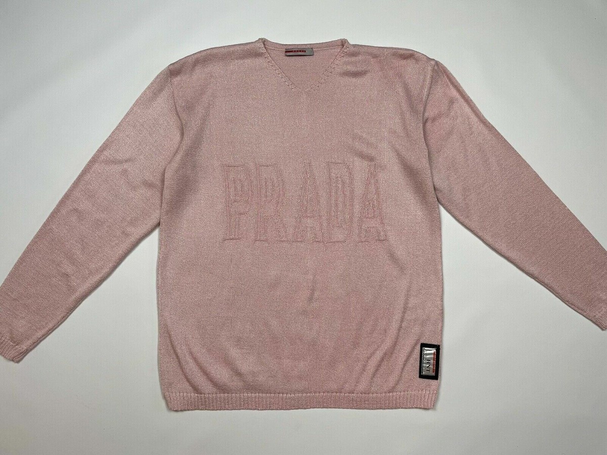 トップス prada archive vneck Knit Prada HNT Cotton Polyester Knit V-Neck Sweater Pullover Pink
