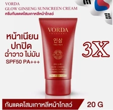 3X Vorda Glow Ginseng Sunscreen SPF50 PA+++ Cream Waterproof Foundation 20g