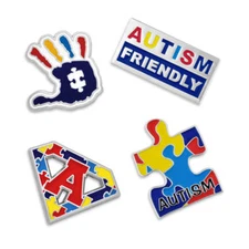PinMart's Autism Awareness Puzzle Piece Hand Print Enamel Lapel Pin Set