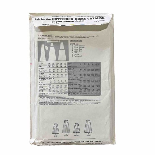 “Quick! Butterick” 6277 Size 10 Vintage Sewing Pattern CUT 2 Skirt Patterns - Picture 3 of 3