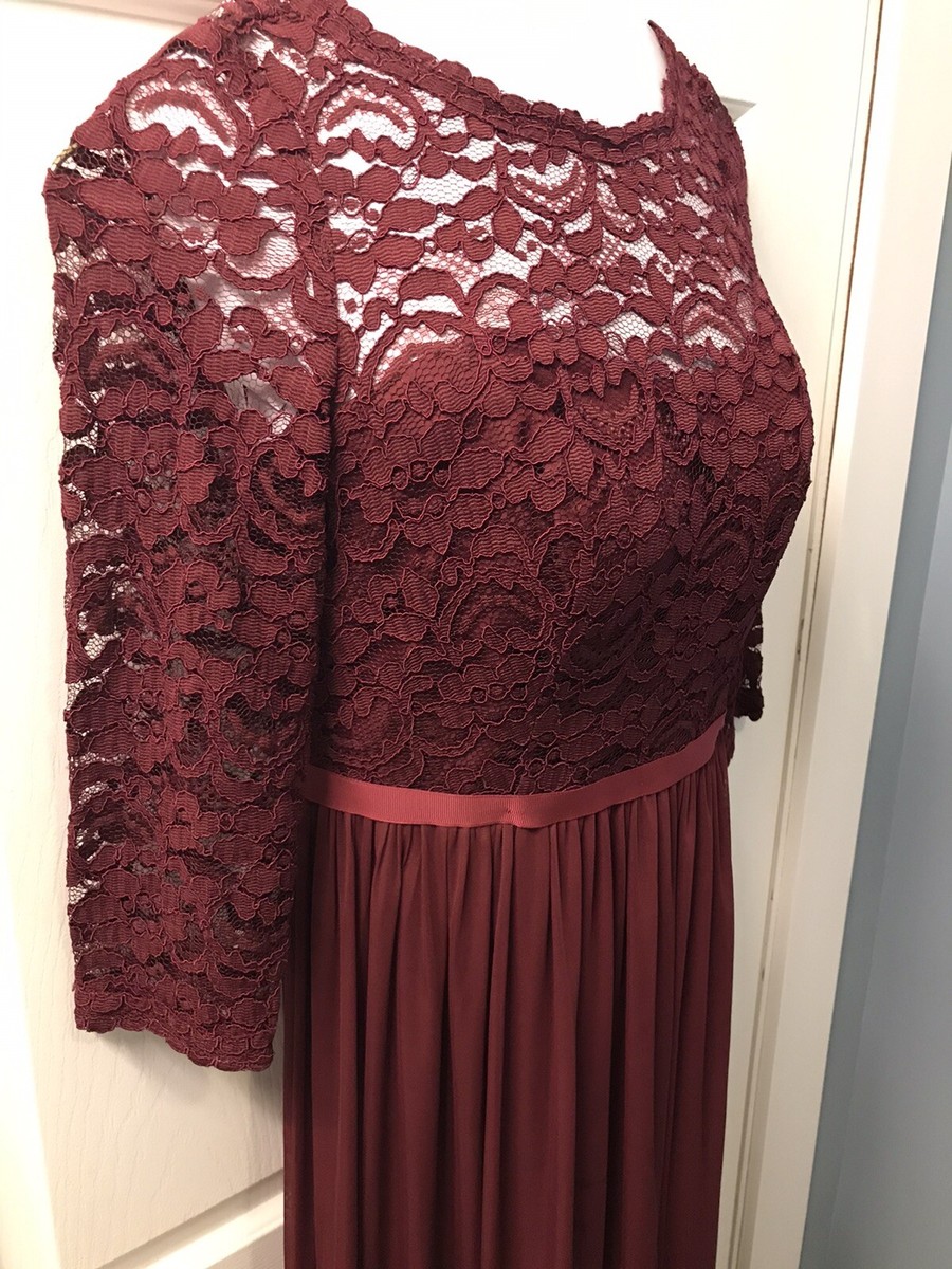 david's bridal 3/4 sleeve bridesmaid dresses 3/4-Sleeve Illusion Lace and Mesh Bridesmaid Dress