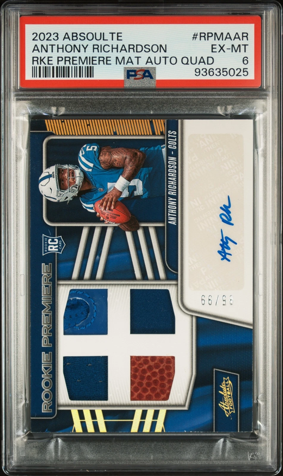 Anthony Richardson Panini Absolute Rookie Premiere Materials Autographs Quad #RPMAAR Base