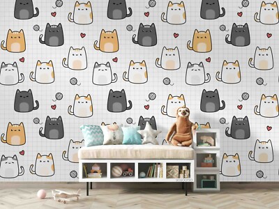 3D Cartoon Cats Seamless Wallpaper Wall Mural Removable Self-adhesive 145