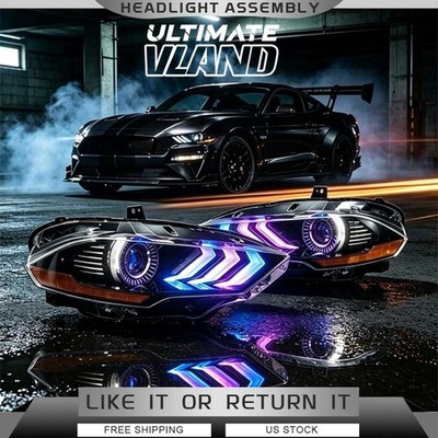 VLAND Pair RGB LED Headlights For 2018-2022 Ford Mustang W/Sequential Indicator
