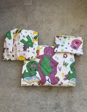 Vintage 1993 Bibb Barney Toddler Bed Quilt Flat Fitted Sheet 3pc ABC White Set