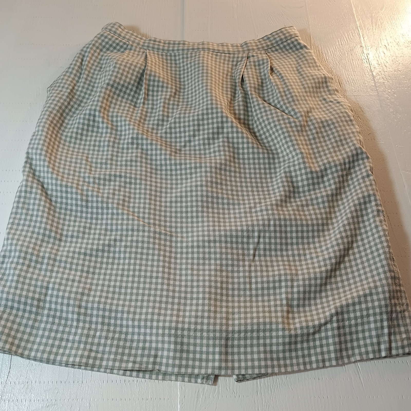 Le Suit Petite 2 Pc Suit Jacket(8P), Skirt(10P) Lined Green/White Checker Career