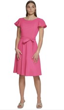 Calvin Klein Women's Flutter-Sleeve Tie-Waist Dress - Hibiscus