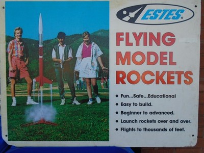 VINTAGE 42'' X32'' ESTES FLYING MODEL ROCKET STORE SIGN 1/4'' THICK FOAM CORE BOARD