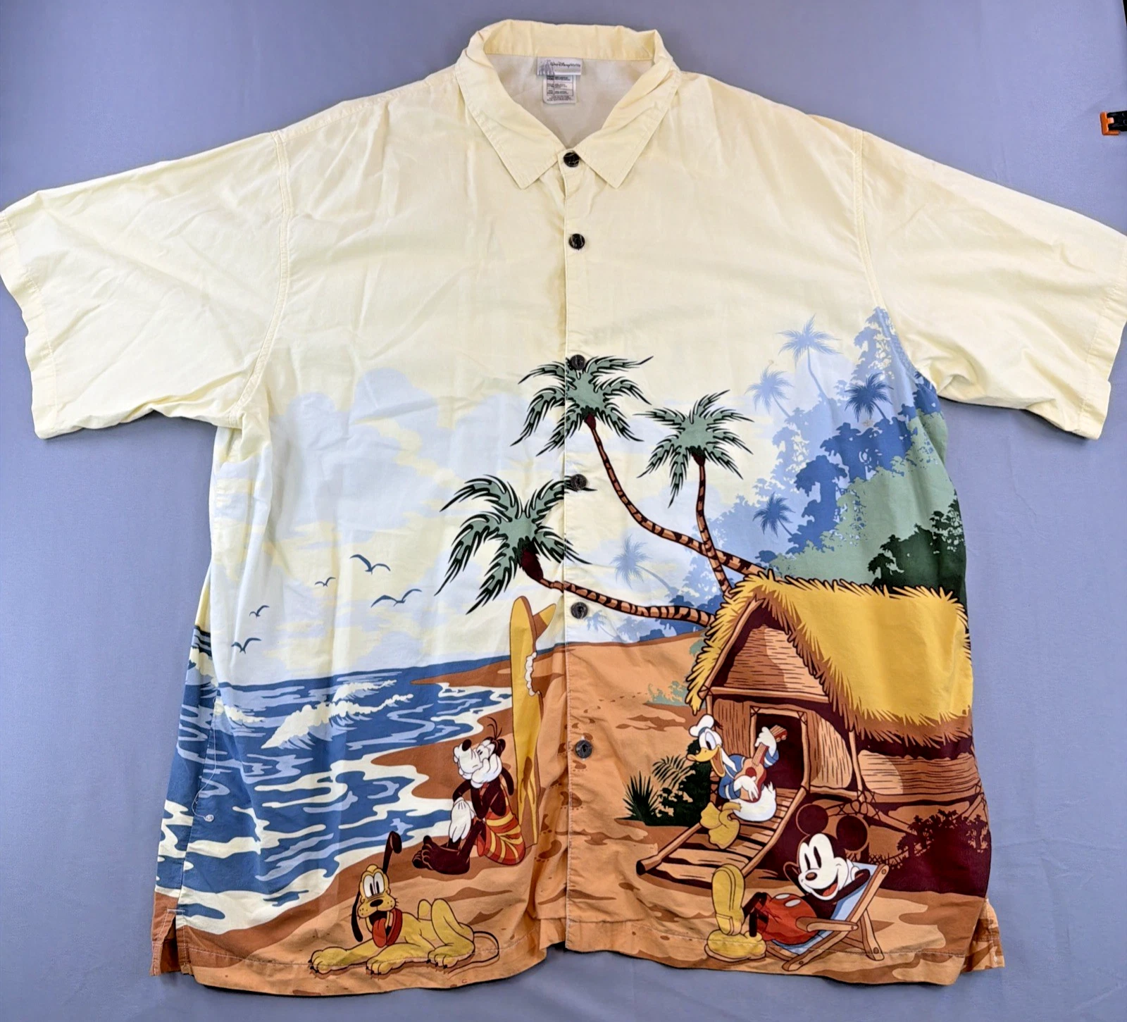 Disney World Hawaiian Shirt Mens XL Mickey Minnie Goofy Pluto Beach AOP Camp