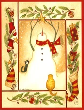 COUNTRY SNOWMAN Marian Heath Christmas Greeting Card w/ Envelope New MG11