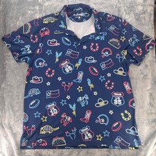 Chubbies Mens XXL Texas Neon Sign Print Performance Polo Shirt Navy Blue Stretch