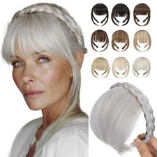 Xmas Braided Headband Hair Clip in Fringe Bangs Real As Human Hair Extensions US