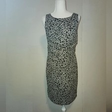 Ann Taylor Black Grey Cheetah Leopard Print Sleeveless Silky Sheath Dress 6 EUC
