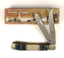 Cherokee Stone Works Trapper Knife Bone Etched Deer Fancy Bolsters 395-LX