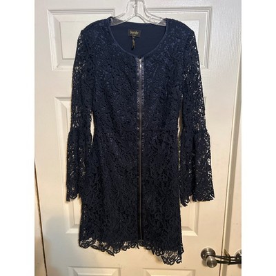 Laundry by Shelli Segal Navy Blue Lace Front Zip Bell Sleeve Mini Dress Size 4