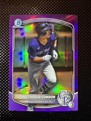 #ad 2025 Bowman Chrome Prospects Charlie Condon #BCP 75 Purple Refractor 250 RC $6.00