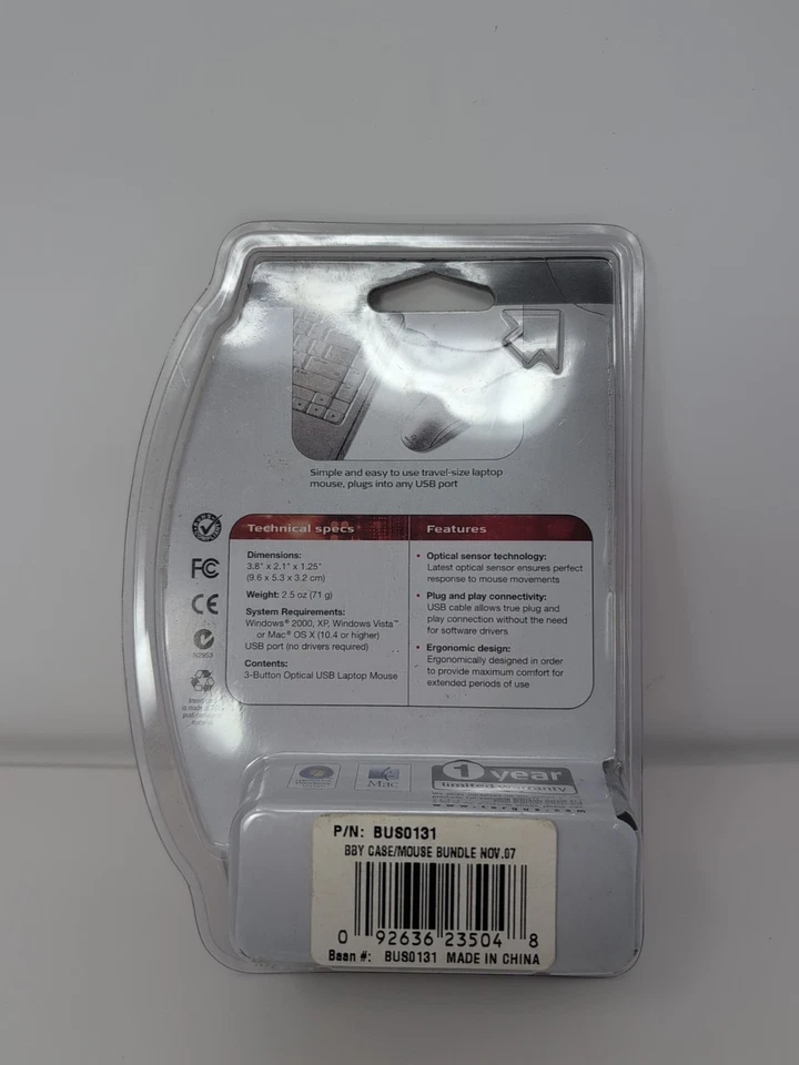 TARGUS 3 Button Optical USB Laptop Mouse AMU51US  Wired - Image 2 of 2