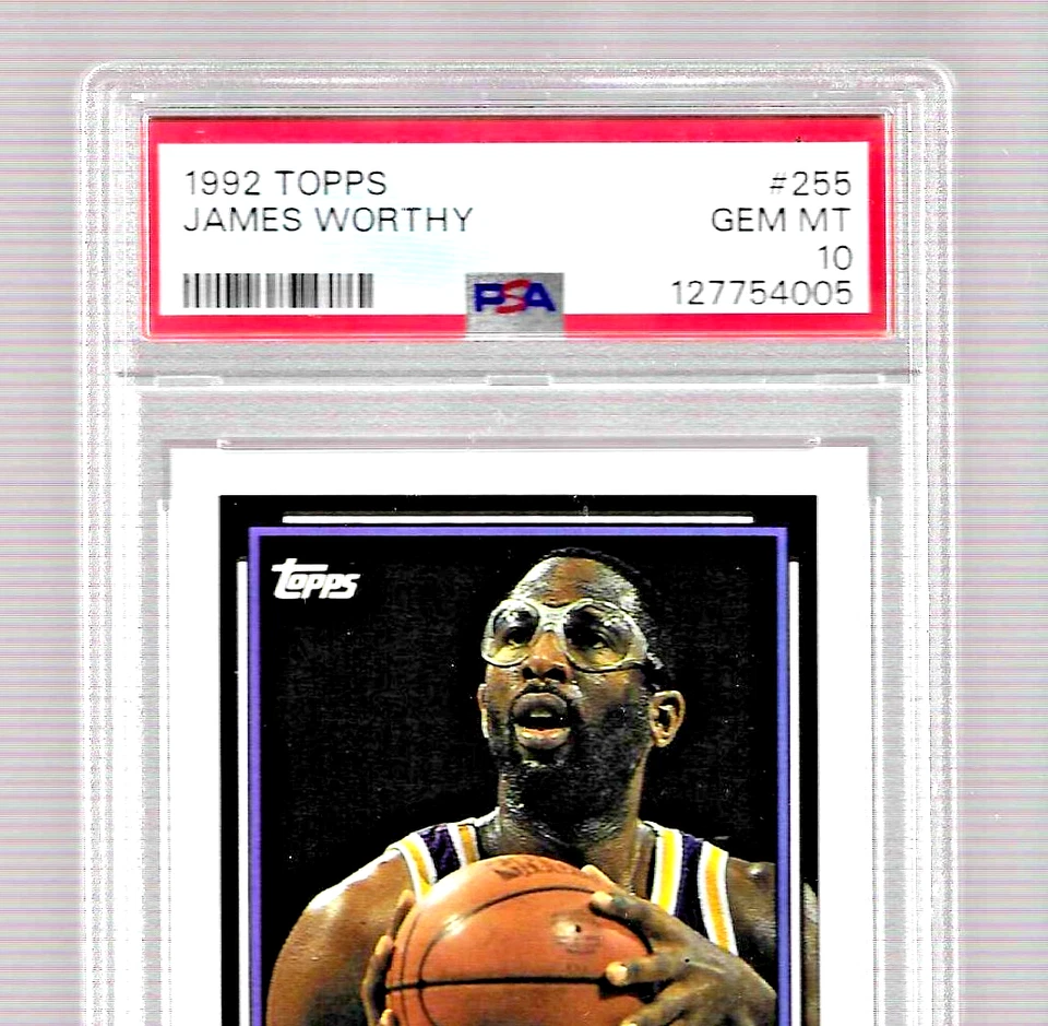 Tarjeta de baloncesto Topps 1992 #255 Hof James Worthy PSA 10 NBA Los Angeles Lakers Foto 2 de 4