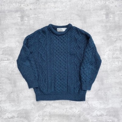 Aran Crafts 100% Wolle Zopfmuster Fischer Strick Pullover Pulli Herren XL grün