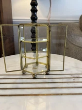 Vintage Brass/ Glass trinket display or Jewelry Holder, Taiwan, 6” tall, curio