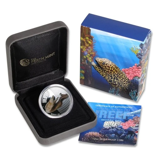 2010 1/2 oz Silver Proof Colorized Coin Australian Sea Life The Reef Moray Eel
