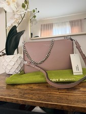 Tory Burch Blush Pink Pebbled Shoulder Bag Chain Strap Logo Silver Hardware