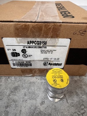 BOX of 25- Appleton CG-3150 Strain Relief 1/2'' Cord Connector .312 - .437 