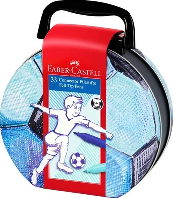 Faber Castell Felt Tip Pen Connector Metal Football with 33 Pens - Photo 1/4