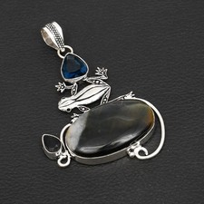 Tiger Eye Tanzanite Gemstone Handmade Frog Pendant Jewelry Gift 2.8