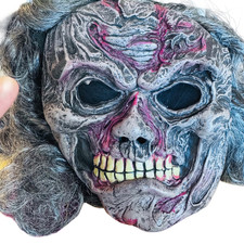 Creepy Zombie Skull Mask Gray Hair Exposed Brain Halloween Horror Adult