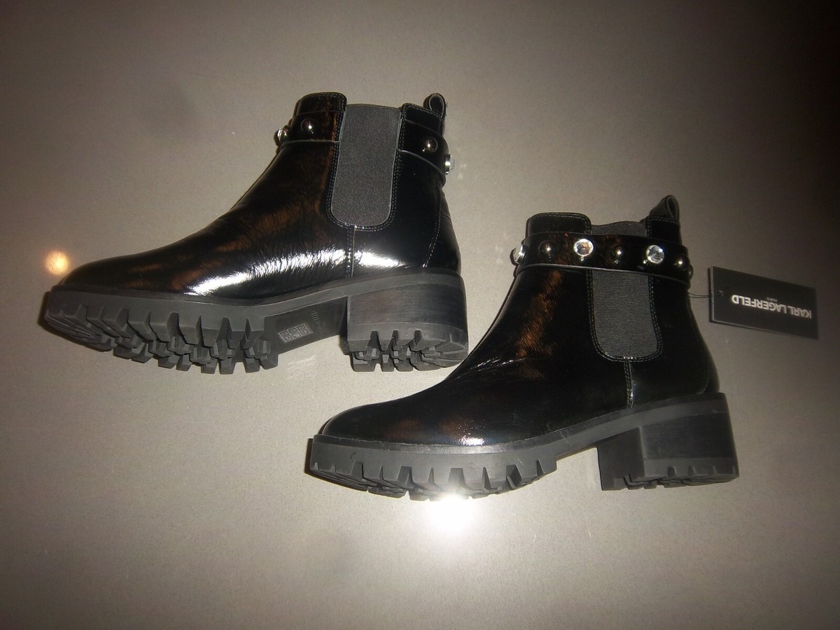 WOMENS SIZE 8 KARL LAGERFELD BLACK PATENT LEATHER 