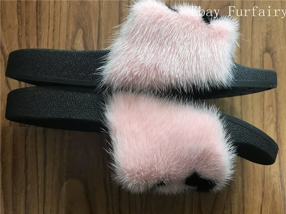 Shoes, 1 Mink Fur Slides Black Hot Pink