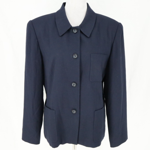Kasper ASL Jacket Navy Blue Size 16 Womens Lined Collar Pockets Button Up Blazer - Picture 1 of 14