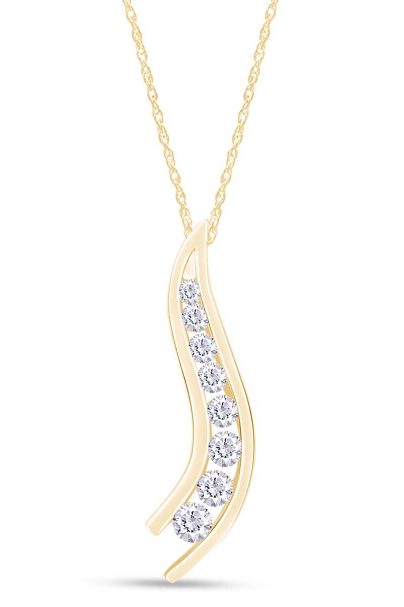1/2ct Natural Diamond Journey Pendant 18" Necklace 14K Solid Yellow Gold