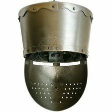 Medieval Replica 18G Sca Larp Great Helmet Knight Templar Crusader Helmet