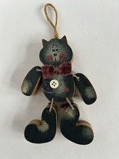 Handmade  Painted 5  Jointed Wooden Cat Ornament