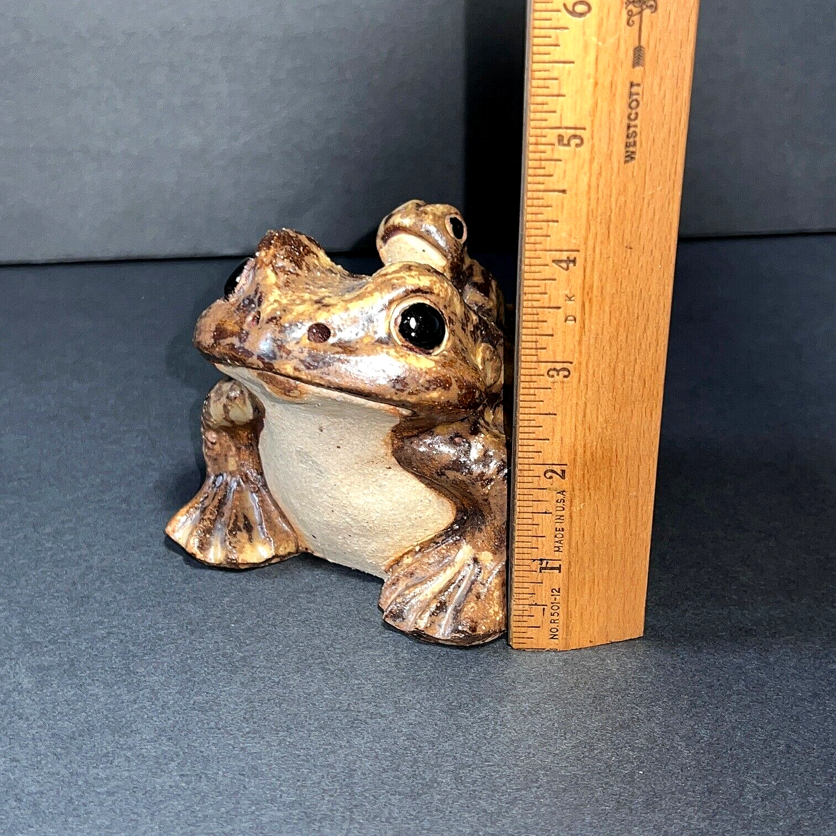初代BD-frog Vtg 1930's Shigaraki Ware Japan Frog Toad & Baby Realistic 3.75