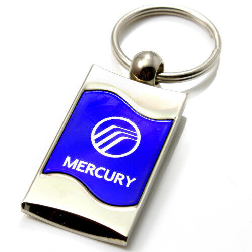 Premium Chrome Spun Wave Blue Mercury Genuine Logo Emblem Key Chain Fob Ring - Picture 1 of 3