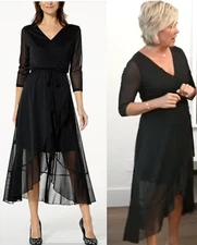 NEW G by Giuliana PLUS SZ 3X Aria Mesh Knit Tulip-Hem Wrap Midi Dress BLACK