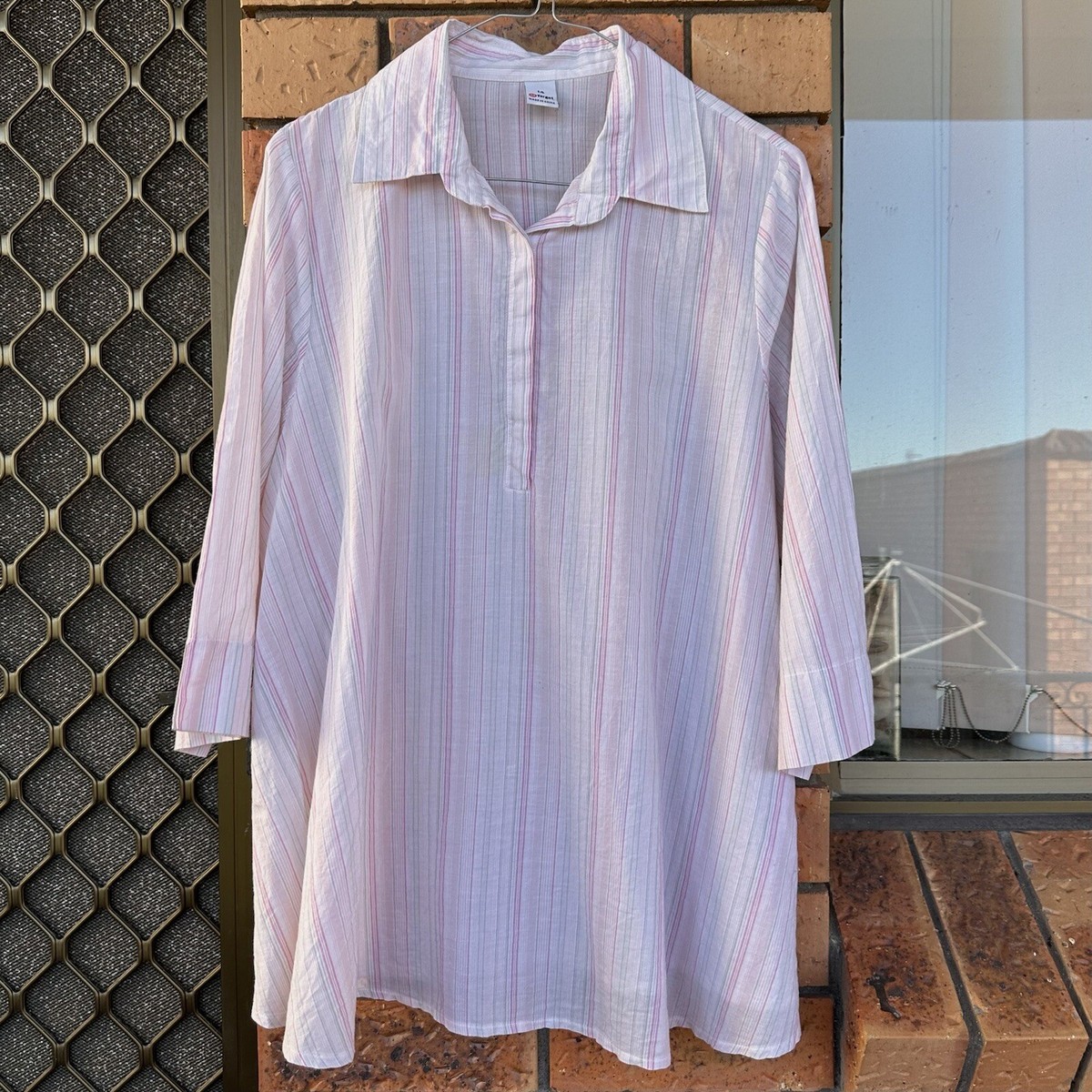 90s Target Shirt Striped Fine Cotton Fluted Blouse Office Top - Main Image