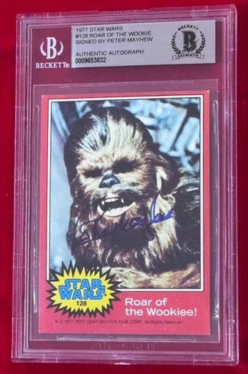 Tarjeta de novato firmada por Peter Mayhew "Chewbacca" 1977 Topps Star Wars automática radiocontrol BAS BGS Foto 3 de 4