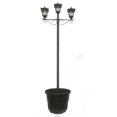 GAMA SONIC Triple Head Solar Lamp & Post Set with Round Planter  (14B50063)