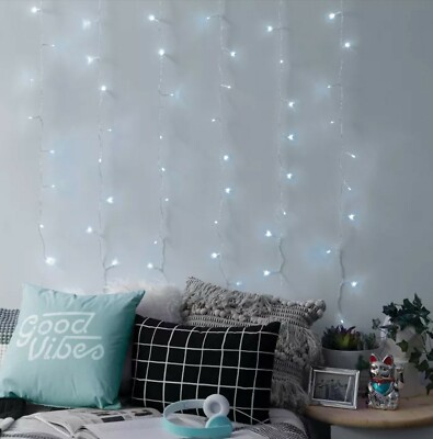 WEST & ARROW 96 LED Christmas Curtain String Light | Cool White | 8ft (96'') NWT