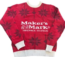 MAKER'S MARK Mens Bourbon Whiskey Christmas Holiday Sweater, Size M, Red Cream