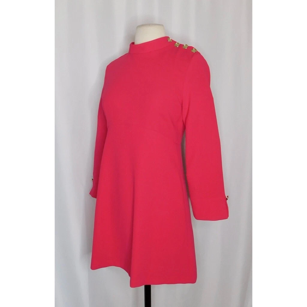 ZARA Mini Abito Finto Scollo Bottoni Oro Rosa Tinta Unita Retrò Maglia San Valentino Piccolo